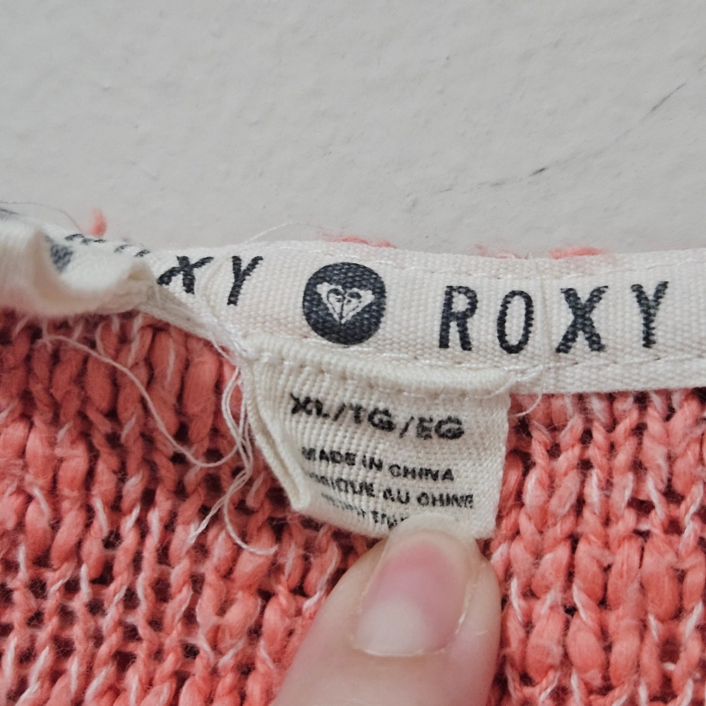 Roxy Womens Coral Pink Marl Knit Hoodie V-Neck Sweater XL Long Sleeve Beach Surf - Picture 3 of 7